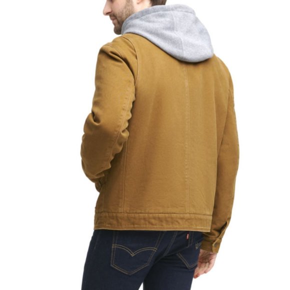 Men's Levi's Levis Hooded Trucker Jacket Light Brown Sherpa Lined Size M BNWT - Picture 4 of 5